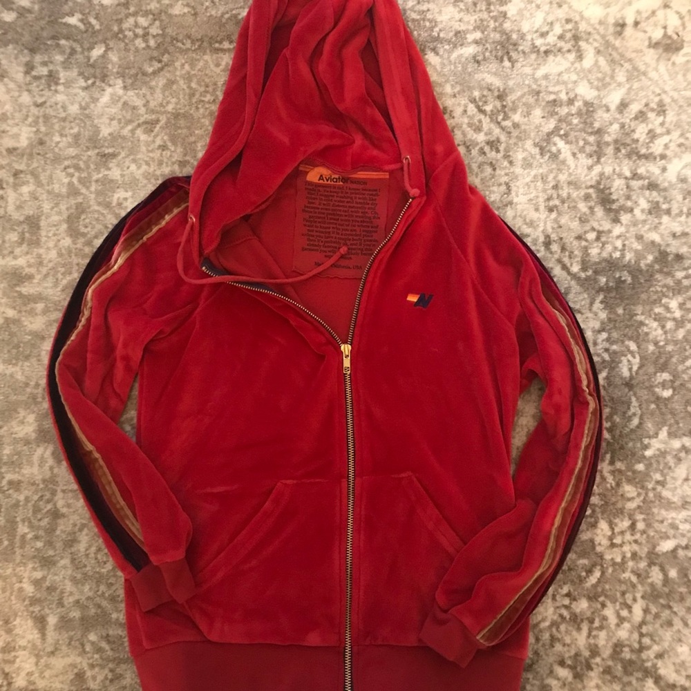 💫🌈Aviator Nation Red Velour Hoodie 🌈💫